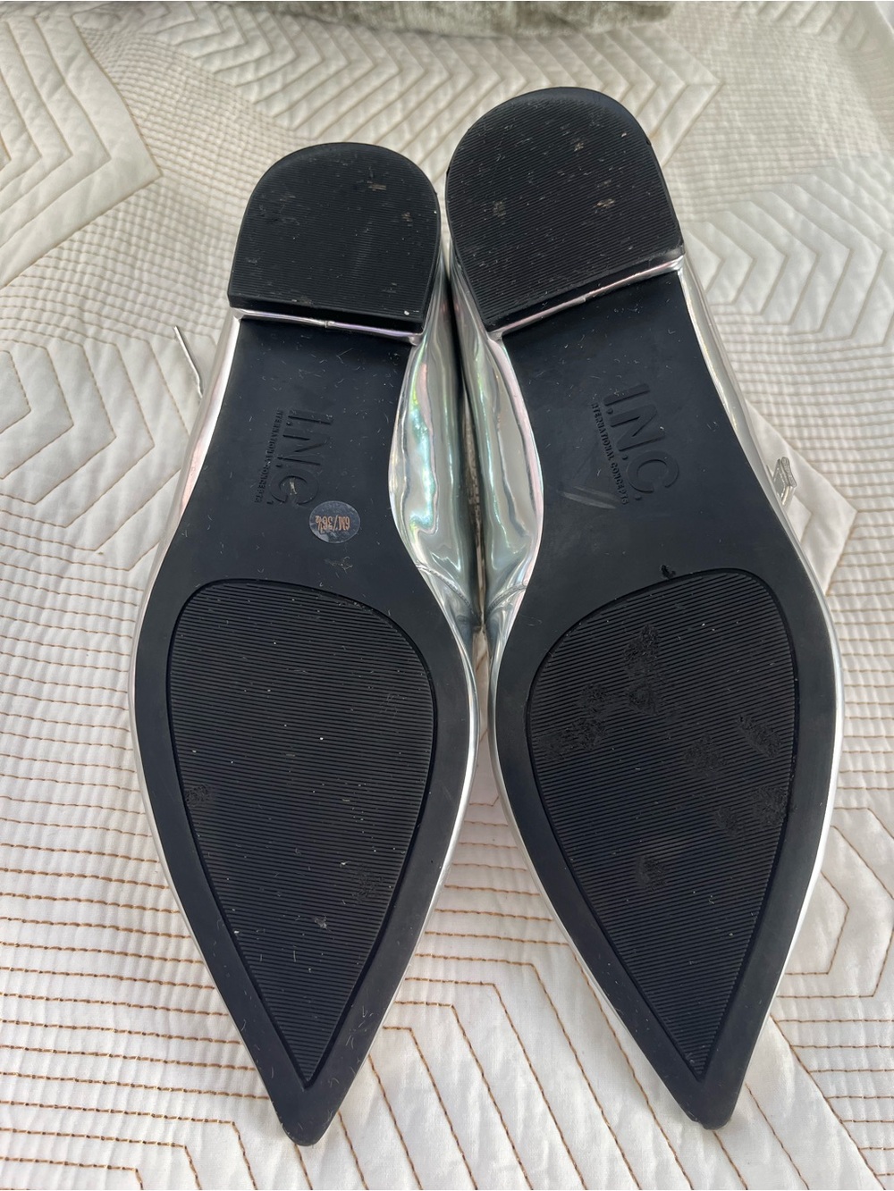 INC International Concepts Silver Pointed-Toe Double Ankle-Strap Flats - Picture 5 of 5